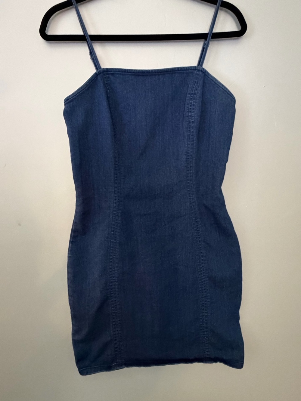 Denim Spaghetti Strap Mini Dress - Blue